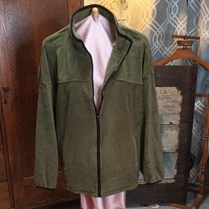 NWT. Oversized Olive fleece drawstring hem zip up jacket XL